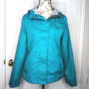 Tattoo Water Resistant Jacket Coat Hooded Lightweight Teal Women's Size S